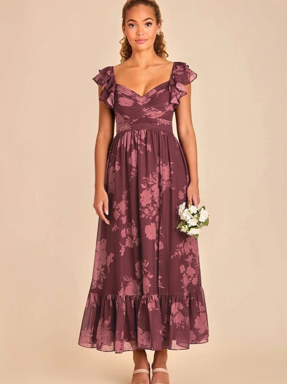 Birdy Grey Michelle Dress in Chiffon Sangria Whimsical Blooms